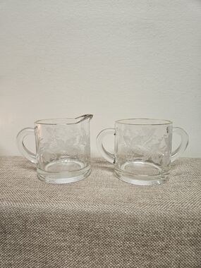 1940's Bartlett Collins‎ Glass Creamer and Sugar Set with Gold Rim